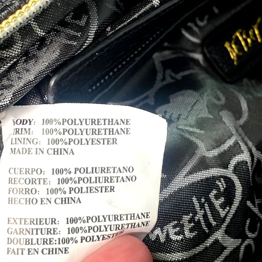 Betsey Johnson Quilted Black Lips Faux Leather Satchel Bag & Pom Poms Love Coll - Picture 14 of 14